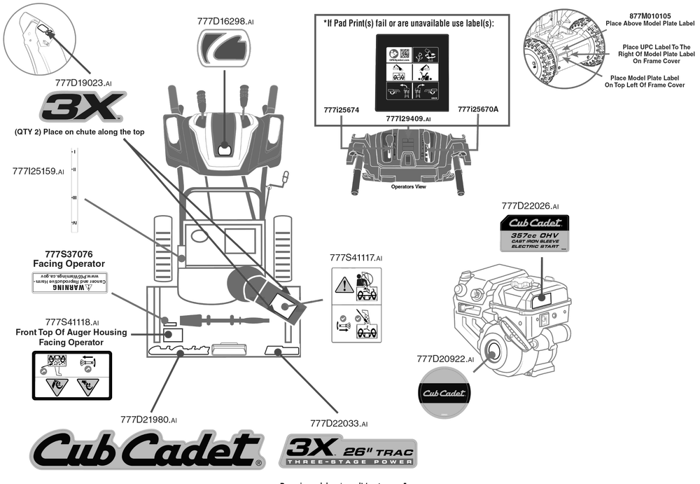 Label Map Diagram and Parts List for 3X26-INCHTRAC (31AH7DVX710)(2020) Cub Cadet Snow Blower